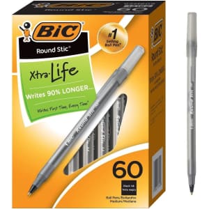 Bic 60-Count Round Stic Xtra Life Medium Point Ballpoint Pens for $5