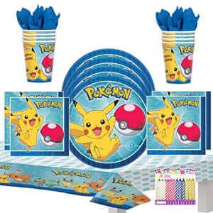 Pokemon Pokmon Party Supplies Pack Serves 16: 7" Plates Beverage Napkins Cups and Table Cover with Birthday for $35