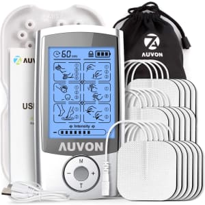 Auvon Rechargeable TENS Unit Muscle Stimulator with 10 Pads for $33