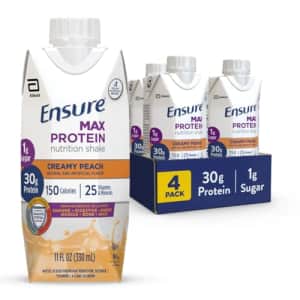 Ensure Max Protein Creamy Peach Nutrition Shake | 30g Protein, 1g Sugar, 4g Fiber Blend | 4 Pack for $12 Ensure Max Protein Creamy Peach Nutrition Shake | 30g Protein, 1g Sugar, 4g Fiber Blend | 4 Pack for $12
