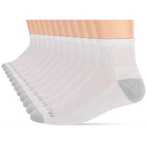 Fruit of the Loom Men's 12 Pair Pack Dual Defense Cushioned Socks, White, 6-12 for $25