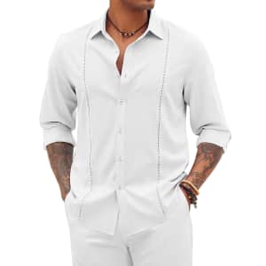 Coofandy Men's Long Sleeve Cuban Guayabera Shirt for $12