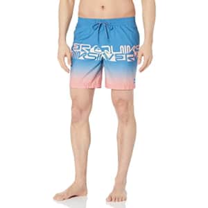Quiksilver Men's Standard Wordblock 17 Volley Swim Trunk Bathing Suit, Vallarta Blue, Small for $23