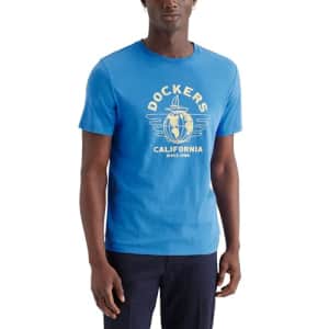 Dockers Men's Slim Fit Short Sleeve Graphic Tee Shirt, (New) Worldwide Ceramic Blue, XX-Large for $12