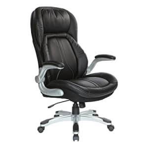 Office Star Bonded Leather Executive Chair with Padded Flip Arms and Silver Base, Black for $331
