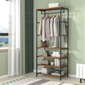 VECELO Coat, Entryway Hall Tree with 4-Tier Shoe Rack and Hanging Rod Wood Look Accent Furniture for $129