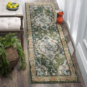SAFAVIEH Monaco Collection 2'2" x 8' Forest Green/Light Blue MNC243F Boho Chic Medallion Distressed for $39