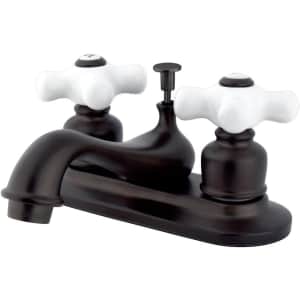 Bathroom Fixtures at Amazon. We've pictured the Kingston Brass Restoration 4" Lavatory Faucet Porcelain Cross Handle for $55, it's a low by $8.