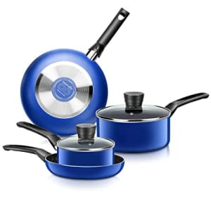 SereneLife Kitchenware Pots & Pans Basic Kitchen Cookware, Black Non-Stick Coating Inside, Heat for $47