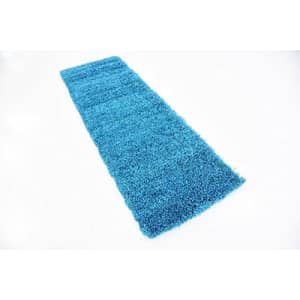 Unique Loom Solid Shag Collection Area Rug (2' 2" x 6' 5" Runner, Turquoise) for $49