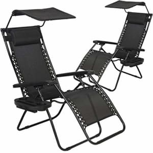 BestMassage Patio Chairs Lounge Chair Zero Gravity Chair 2 Pack Recliner W/Folding Canopy Shade and for $63