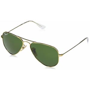 Ray-Ban Junior Kids' RJ9506S Aviator Sunglasses, Gold/Green Polarized, 50 mm for $77
