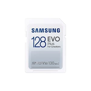 SAMSUNG EVO Plus Full Size 128 GB SDXC Card 130MB/s Full HD & 4K UHD, UHS-I, U3, V30 (MB-SC128K/AM) for $15