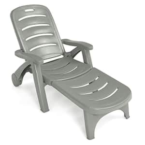 Giantex Patio Chaise Lounge Recliner on Wheels, Folding Deck Chair with Armrests, 5 Adjustable for $130