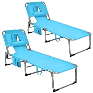 GYMAX Tanning Chair, Folding Beach Lounger with Face Arm Hole, Adjustable Backrest, Side Pocket & for $170