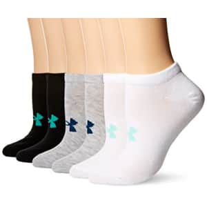Under Armour Women's Essential No Show Socks, 6-Pairs, Crystal Mint/Assorted, Medium for $37
