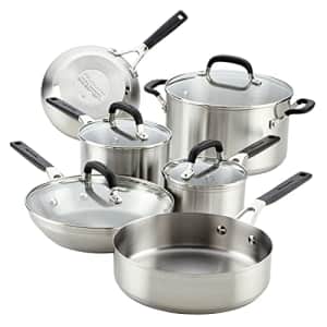 KitchenAid Cookware Pots and Pans Set, 10 Piece, Brushed Stainless Steel for $169