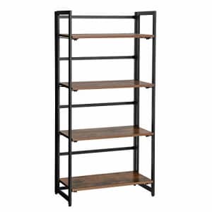 VASAGLE Industrial Bookshelf, Folding Bookcase, 4-Tier Ladder Shelf, Wood Look Accent Furniture for $80