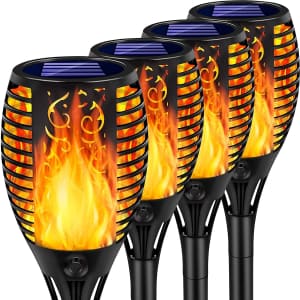 Arrinew LED Solar Torch Lights 4-Pack for $18