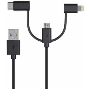 Monoprice Apple MFi-Certified USB to Micro USB + USB Type-C + Lightning Charge and Sync Cable for $8