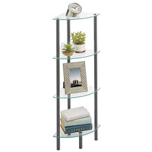 mDesign Modern Glass Corner 4-Tier Storage Organizer Tower Cabinet with Open Shelves - Display for $45