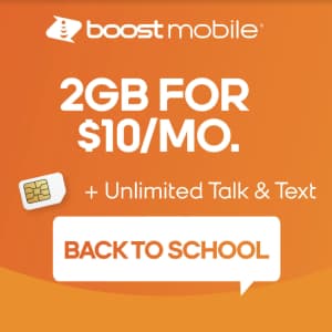 2GB of 5G/4G Data + Unlimited Talk & Text at Boost Mobile for $10 per month for new customers