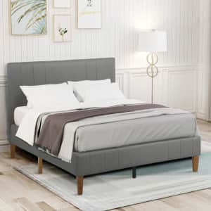 Harper & Bright Designs Tufted Upholstered Queen Platform Bed for $155