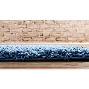 Unique Loom Solo Solid Shag Collection Modern Plush Periwinkle Blue Runner Rug (2' 6 x 13' 0) for $35