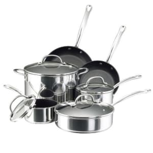 Farberware Millennium Stainless Steel Nonstick Cookware Set, 10-Piece Pot and Pan Set, Stainless for $158