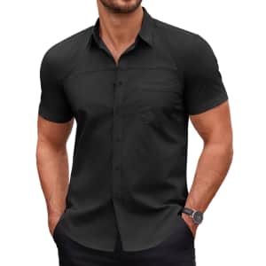 Coofandy Men's Muscle Fit Short Sleeve Dress Shirt for $11