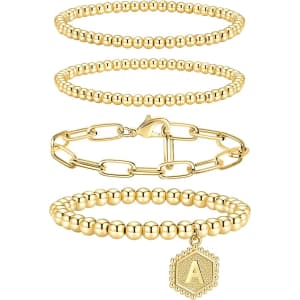 Doubgood Stackable Gold Beaded Bracelet 4-Pack for $7