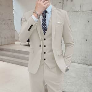 Men's 3-Piece Single Breasted One-Button Suit for $52
