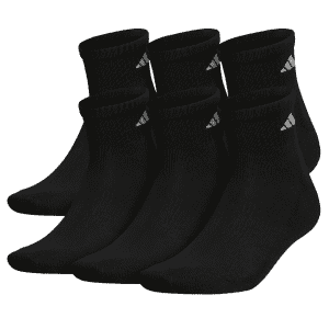 adidas Men's Athletic Cushioned Quarter Socks 6-Pair Pack for $11