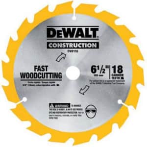 DEWALT DW9155 6-1/2-Inch 18 Tooth ATB Fast Cutting Carbide Saw Blade with 5/8-Inch Arbor for $17 DEWALT DW9155 6-1/2-Inch 18 Tooth ATB Fast Cutting Carbide Saw Blade with 5/8-Inch Arbor for $17