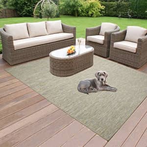 Ottomanson Sundance Collection Reversible Indoor & Outdoor Solid Design Area Rug, 5'3" x 7', Green for $44