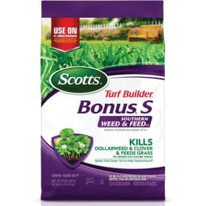 Fertilizers and Pest Control at Amazon. Pictured is the Scotts Turf Builder Bonus S Southern Weed and Feed 10,000 sq. ft. for $50.03 (low by $16).