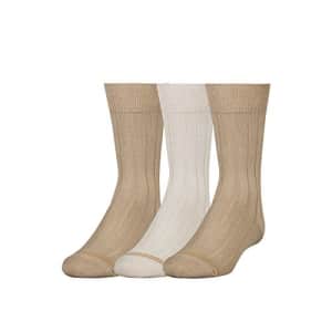 Gold Toe Boys' Wide Rib Dress Crew Socks, 3-Pair, Khaki/Stone/Khaki, Medium (9-2.5) for $24