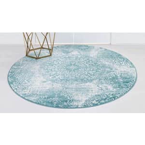Unique Loom Sofia Collection Traditional Vintage Round Rug, 5', Turquoise/Ivory for $45 Unique Loom Sofia Collection Traditional Vintage Round Rug, 5', Turquoise/Ivory for $45