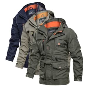 Printrendy Men's Waterproof Hooded Jacket for $20