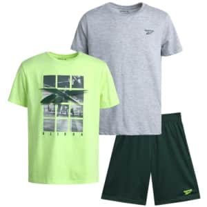 Reebok Boys' Active Shorts Set - 3 Piece Performance Short Sleeve T-Shirt and Mesh Basketball for $40