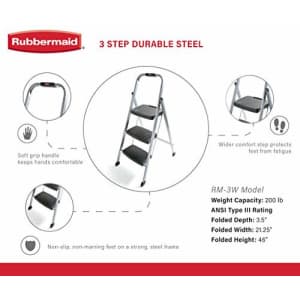 Rubbermaid RM-3W 3-Step Stool Ladder, Silver for $126