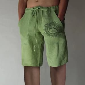 Men's Sun Graphic Print Linen Shorts: 2 for $13