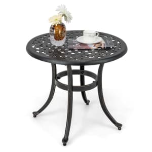 Giantex Patio Bistro Table, 24 Cast Aluminum Round Side Table, Outdoor Coffee Table for Porch, for $90