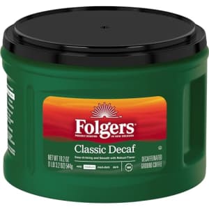Folgers Decaf Coffee, Ground Coffee, Classic Medium Roast, 19.2 Ounce Canister (Pack of 6) for $66