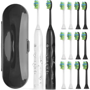 Rechargeable Sonic Electric Toothbrush 2-Pack with 12 Heads for $13
