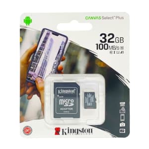 Kingston Digital 32 GB microSDHC Class 10 UHS-1 Memory Card 30MB/s with Adapter (SDC10/32GB) for $8