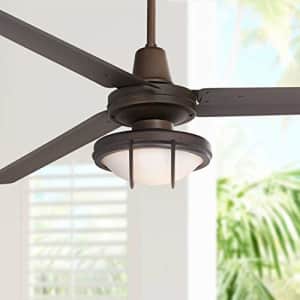 Casa Vieja 60" Casa Turbina Modern 3 Blade Indoor Outdoor Ceiling Fan with Light LED Remote Oil Rubbed Bronze for $230