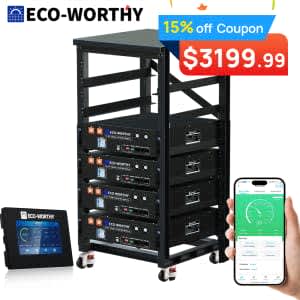 Eco-Worthy 20.48kWh 48V 100AH Server Rack LiFePO4 Lithium Battery V3 4-Pack for $3,118 Eco-Worthy 20.48kWh 48V 100AH Server Rack LiFePO4 Lithium Battery V3 4-Pack for $3,118