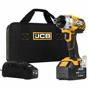 JCB Tools - JCB 20V Cordless Brushless Impact Driver Power Tool - 5.0Ah Battery, Charger, Zip Case for $82