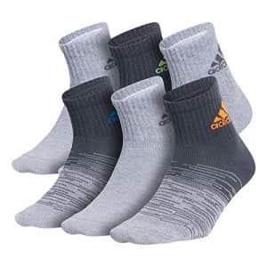 adidas Kids-Boys/Girls Superlite Quarter Socks (6-Pair), Onix Grey/Grey/Signal Orange, Large for $16
